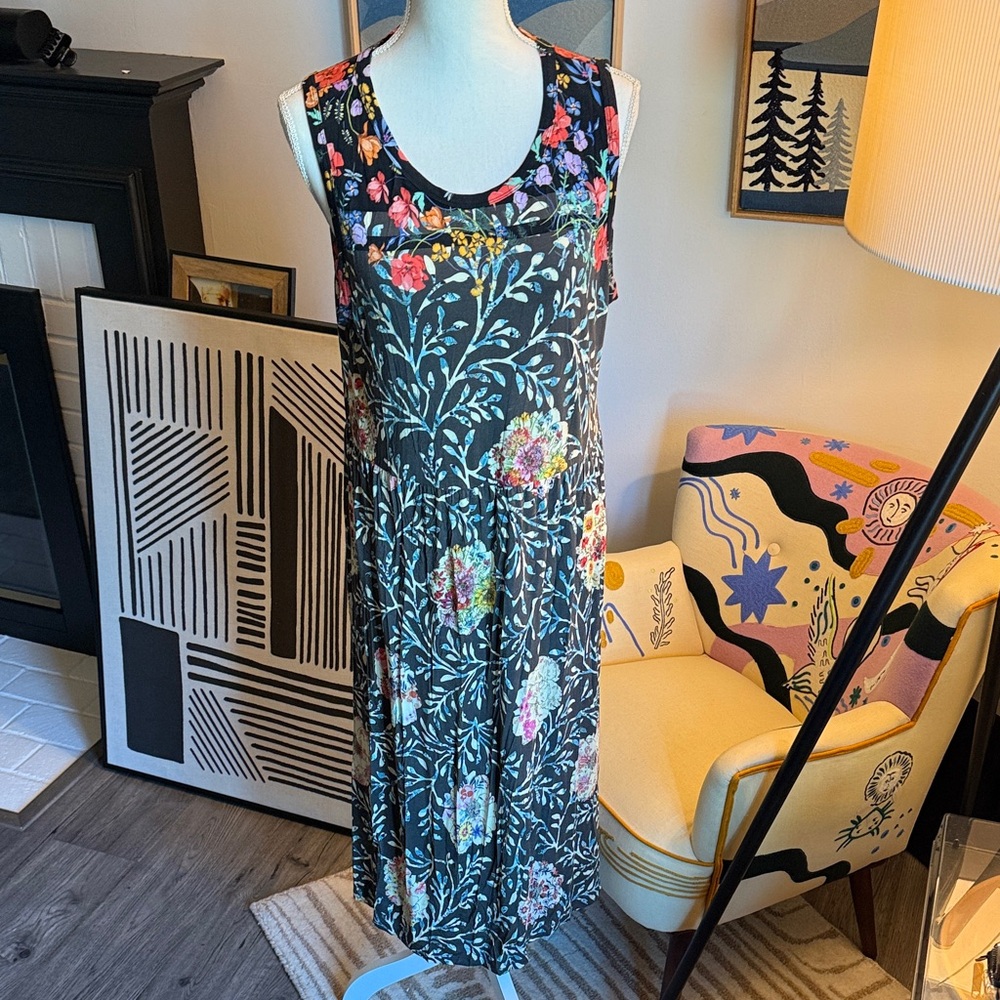 Johnny Was Floral Sleeveless Dress - Black and Multicolor